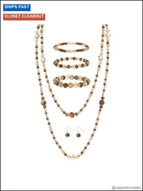 Hand Knotted Crystal and Shell Bead 60" Infinity Necklace Set with Earrings and